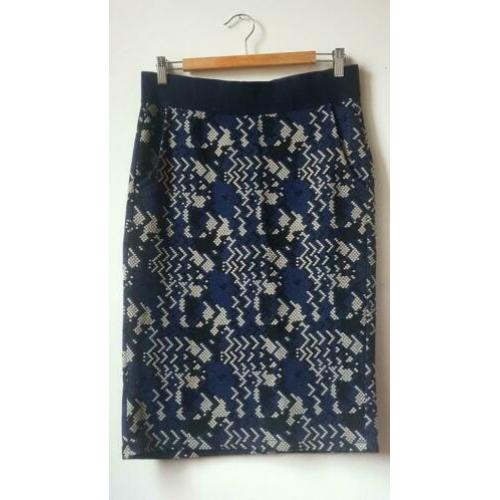 Summum kokerrok donkerblauw met zwart en wit maat 40/42
