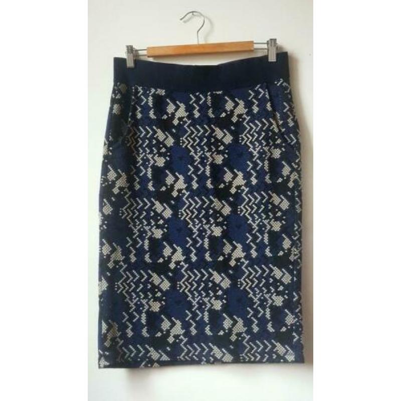 Summum kokerrok donkerblauw met zwart en wit maat 40/42