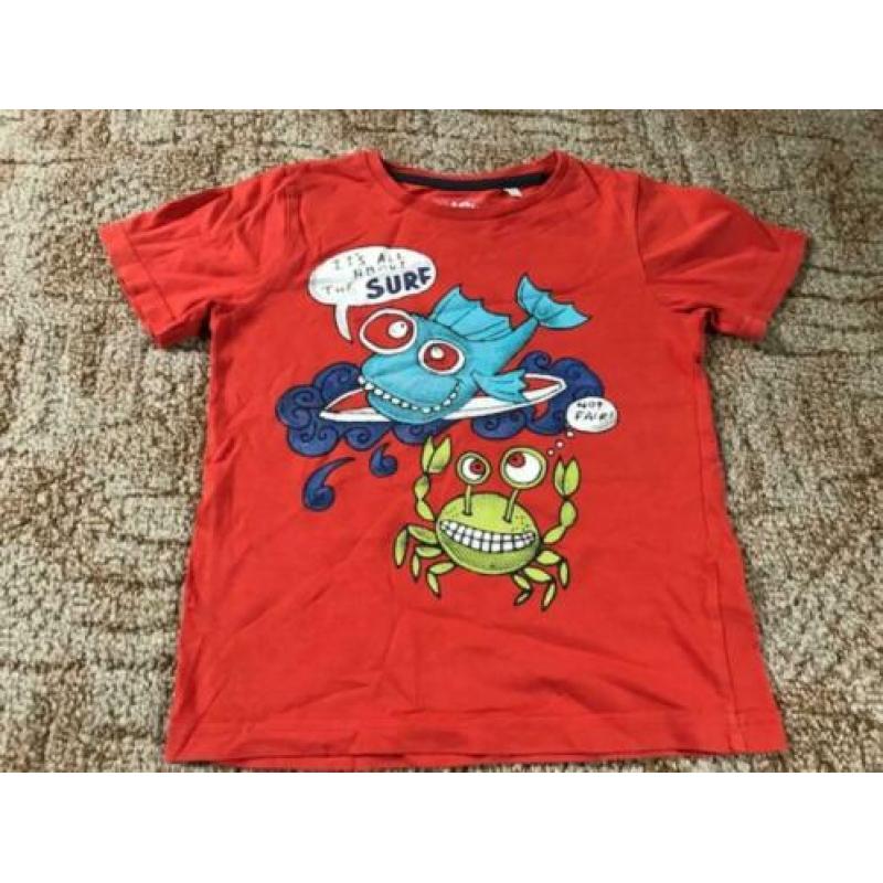 Rode t-shirt visjes korte mouw maat 116