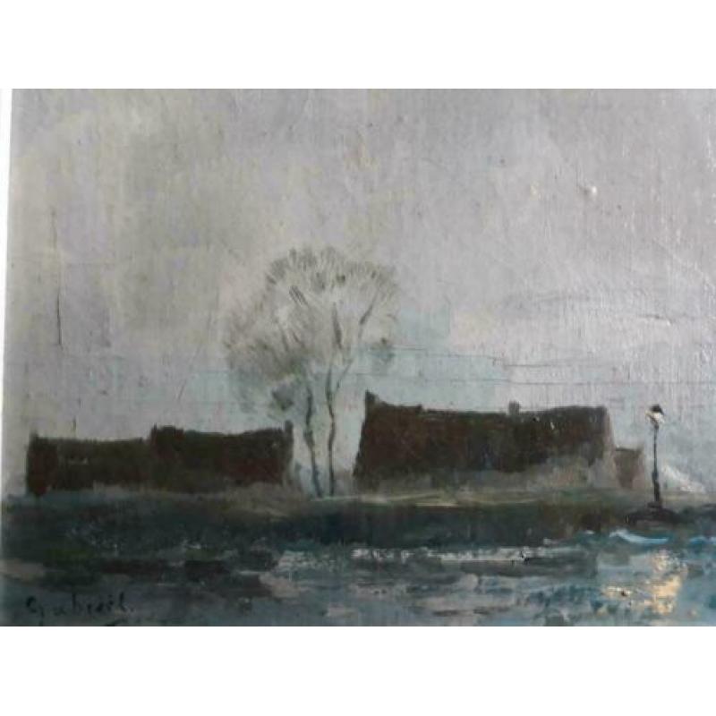 Paul J.C GABRIEL 18281903 Boerderij met lantaarn bij de plas