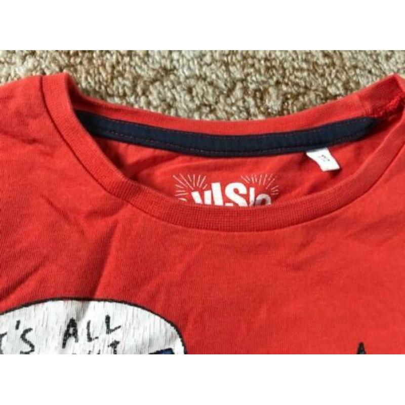 Rode t-shirt visjes korte mouw maat 116