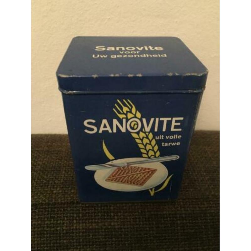 Retro Sanovite blikje / Liga crackers vierkant blauw blikje