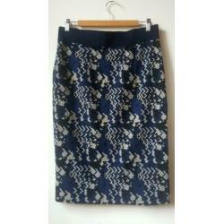 Summum kokerrok donkerblauw met zwart en wit maat 40/42