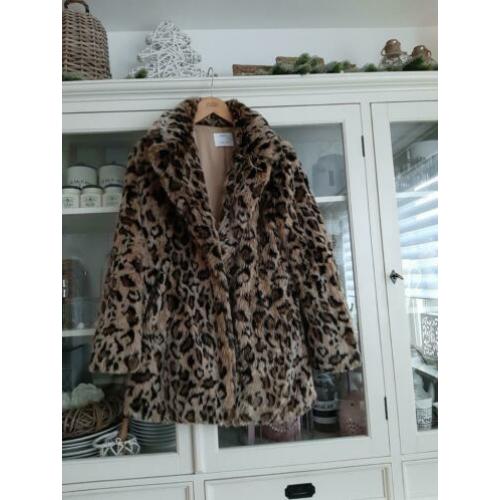 Fluffy bontjas faux fur jas mt M panter leopard 38/40