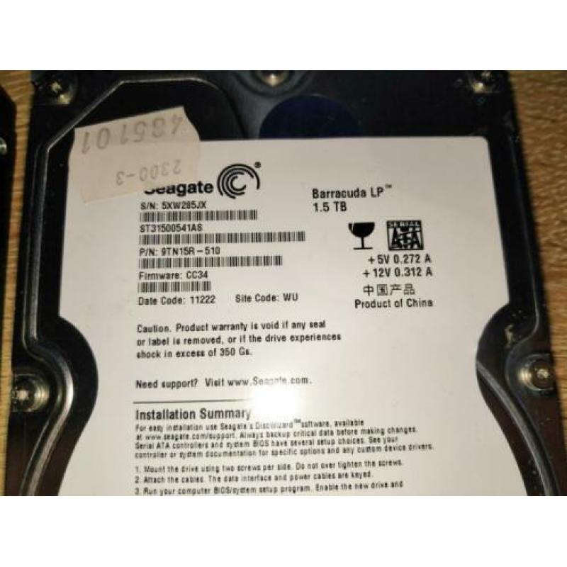 Western Digital en Seagate HDD harde schijf 1.5 en 1 TB