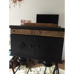 Dressoirtje/ commode/ kastje zwart met laatjes en n schap