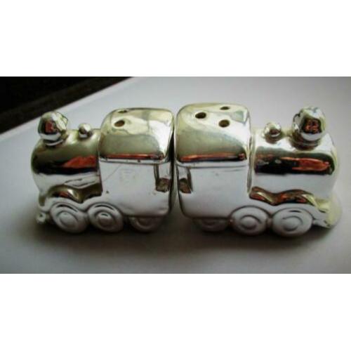 Zilver kleur Peper en zout Stel~Peperenzout Setje~Trein~Trei