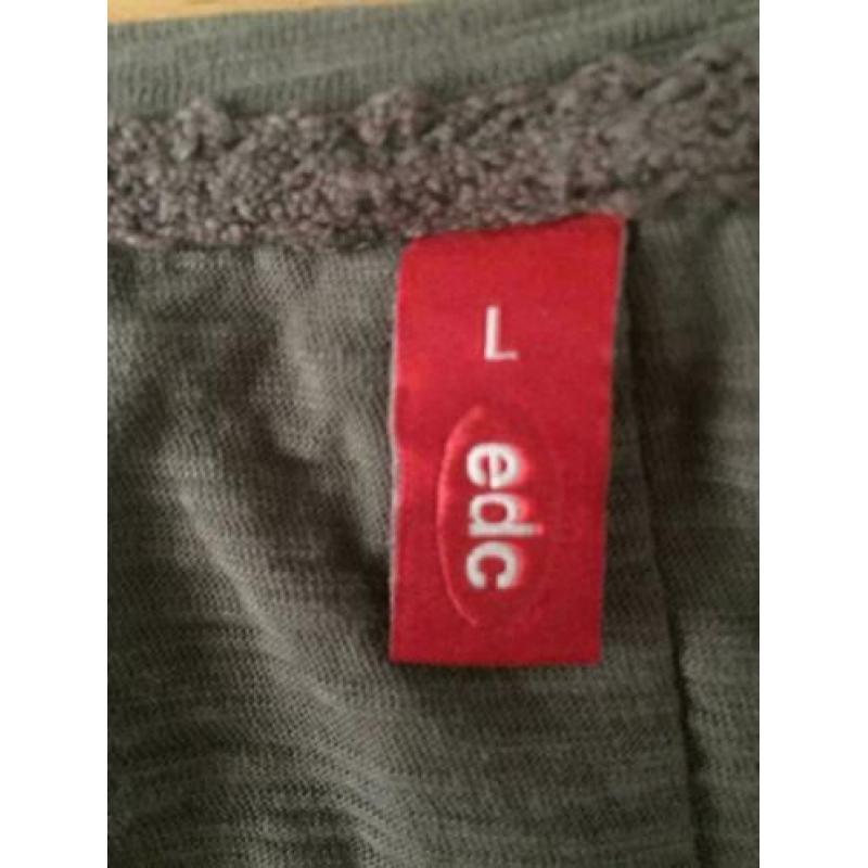 Taupebruin longsleeve met brorderie 3/4 mouwen mt L EDC