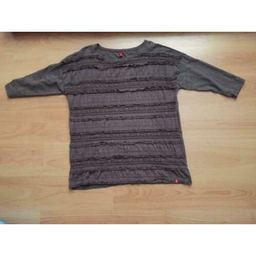 Taupebruin longsleeve met brorderie 3/4 mouwen mt L EDC
