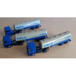 Efsi DAF 95 trekker met melk oplegger H0, 1/87, 3 stuks
