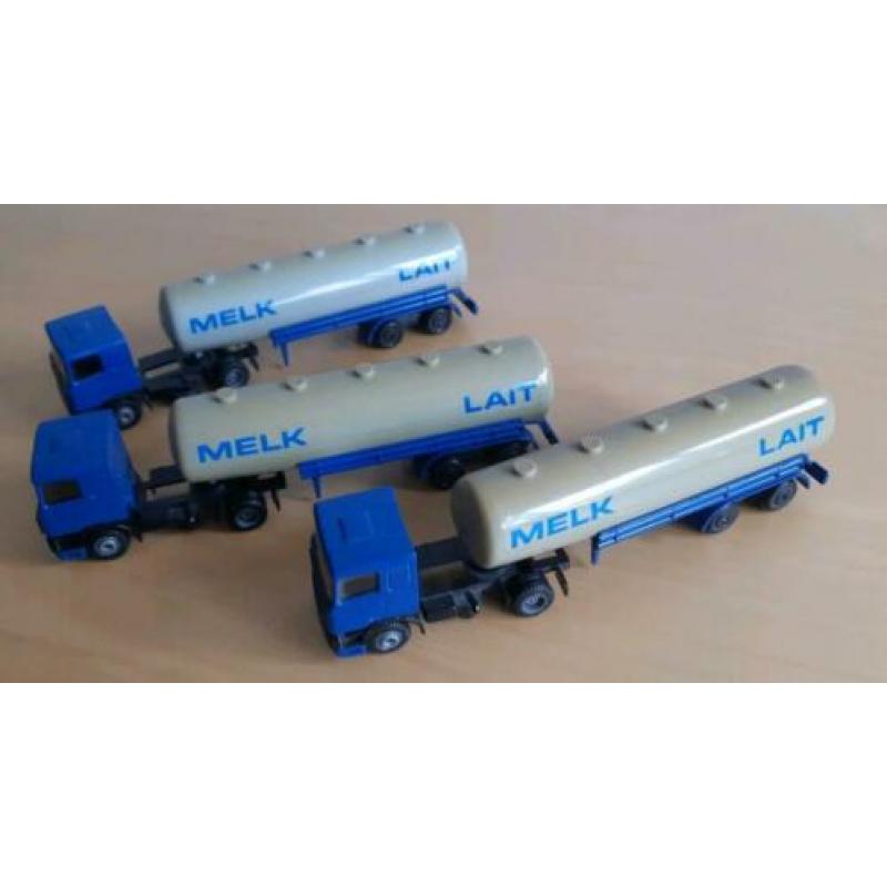 Efsi DAF 95 trekker met melk oplegger H0, 1/87, 3 stuks