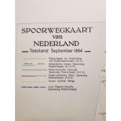 landkaart Nederlandse spoorwegen 1864, NS, treinkaart