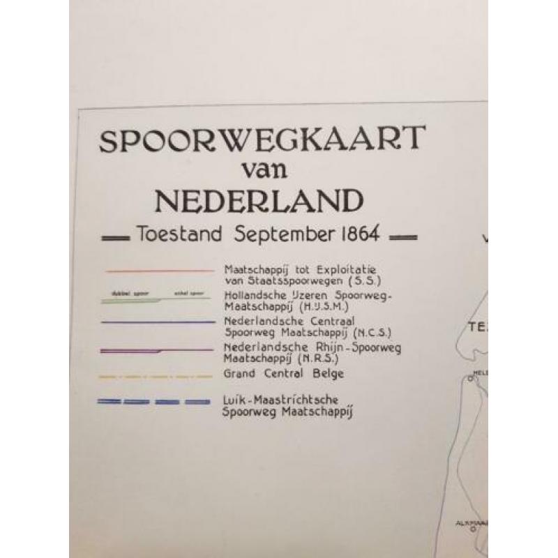 landkaart Nederlandse spoorwegen 1864, NS, treinkaart