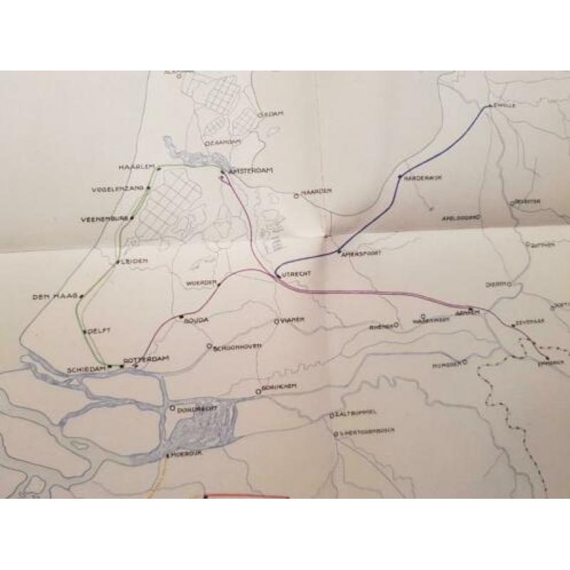 landkaart Nederlandse spoorwegen 1864, NS, treinkaart