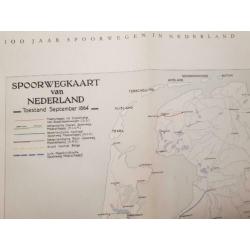 landkaart Nederlandse spoorwegen 1864, NS, treinkaart