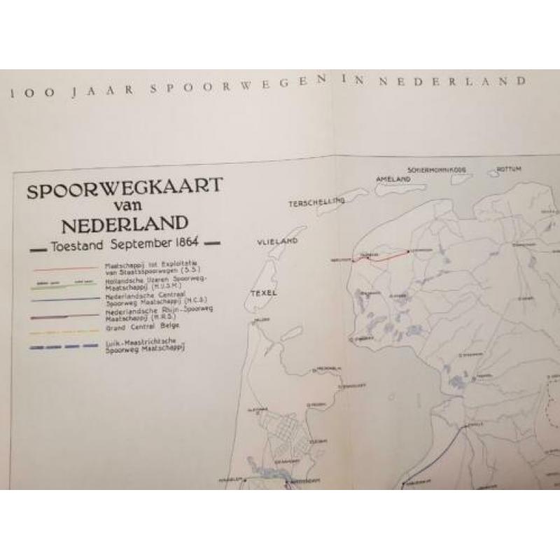 landkaart Nederlandse spoorwegen 1864, NS, treinkaart