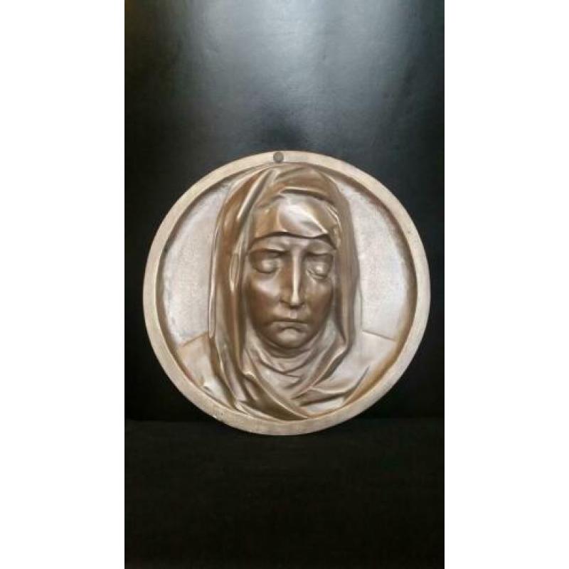 Bronzen Wall Plaque Mary Sculpture by Francis Corbeels