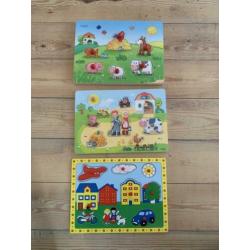 3 Houten Haba puzzels, 1 met dierengeluiden