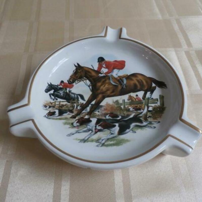 porselein asbak engelse jacht paarden honden vintage