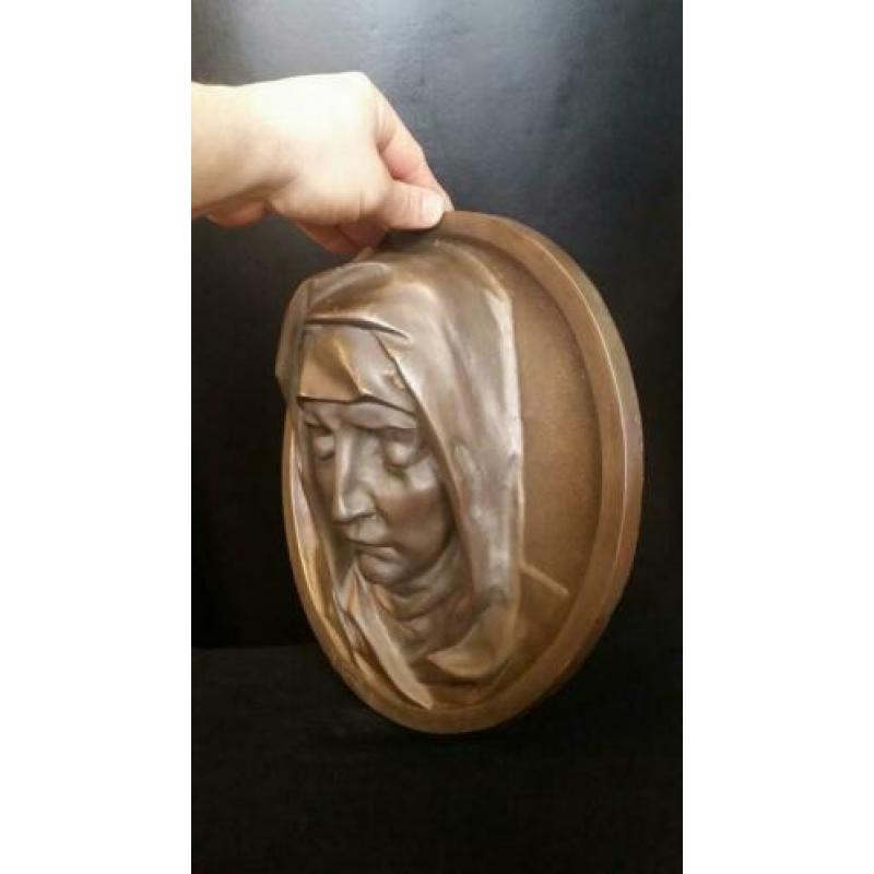 Bronzen Wall Plaque Mary Sculpture by Francis Corbeels