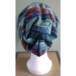 Chemo muts zeegroen/ beige/ rood gestreept