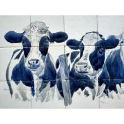 Handbeschilderd tegeltableau op authentieke Friese witjes