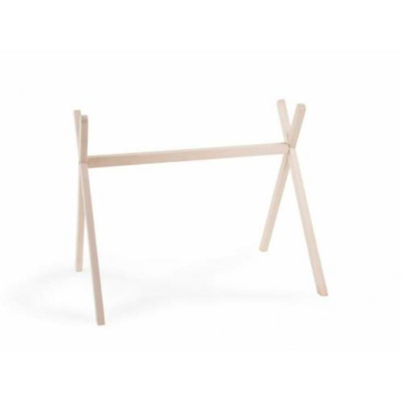 Babygym standaard hout + gehaakt speelgoed groen creme blauw