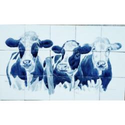 Handbeschilderd tegeltableau op authentieke Friese witjes