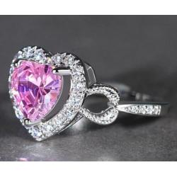 925 zilveren ring met hart en roze en witte zirkonen