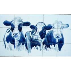 Handbeschilderd tegeltableau op authentieke Friese witjes