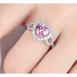 925 zilveren ring met hart en roze en witte zirkonen