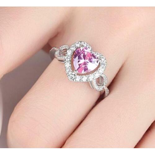 925 zilveren ring met hart en roze en witte zirkonen