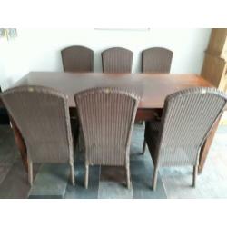 kersenhouten eettafel 200x 90 en 6 loom eettafelstoelen