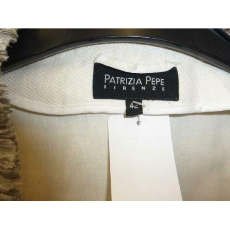 Patrizia Pepe creme blazer +grijze roezelrand fringe S 30625
