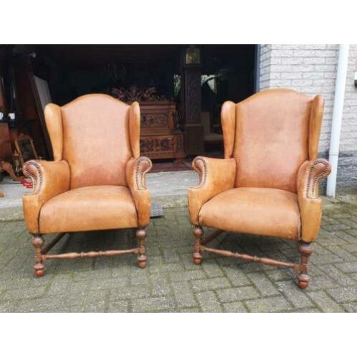 2 origineel antieke schapen lederen oor voltaire's