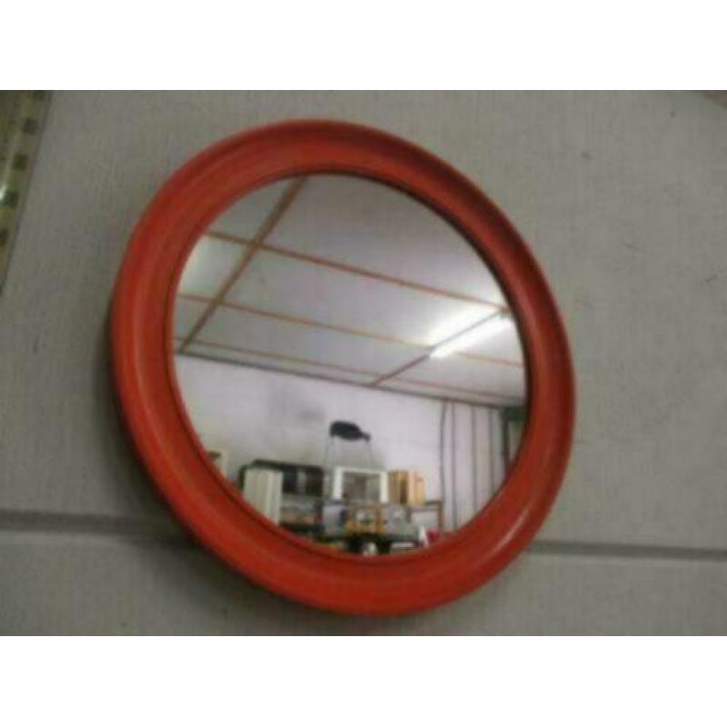 spiegel rond oranje kunststof jaren 70 vintage design retro