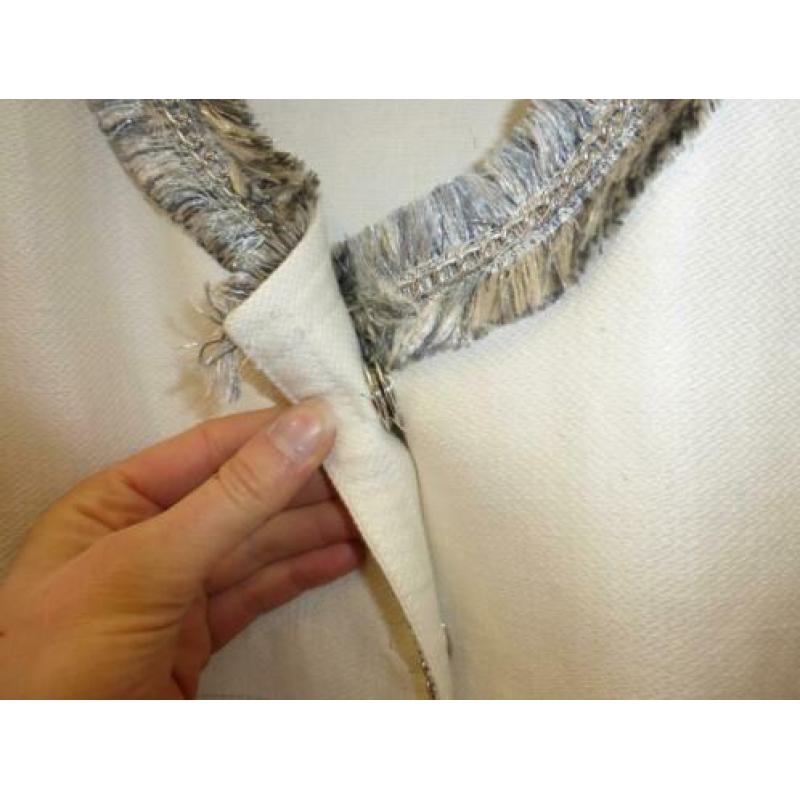 Patrizia Pepe creme blazer +grijze roezelrand fringe S 30625