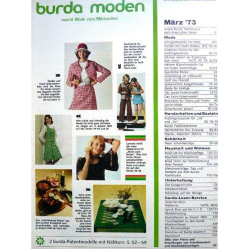BURDA MAART 1973 - op de afb. een greep uit de inhoud