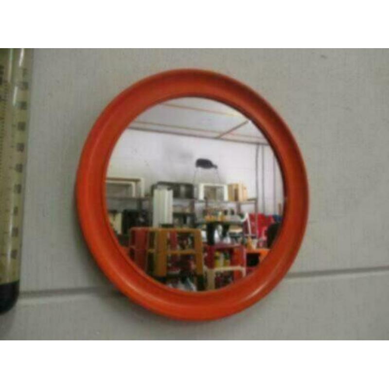 spiegel rond oranje kunststof jaren 70 vintage design retro