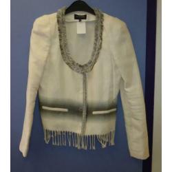 Patrizia Pepe creme blazer +grijze roezelrand fringe S 30625