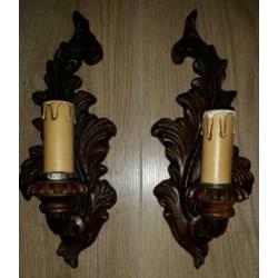 2 Houten wandlampjes.