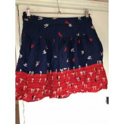 Vintage korte rok met vogelprint, maat 38