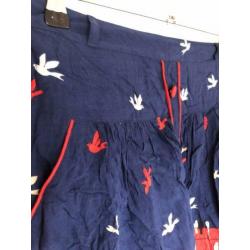Vintage korte rok met vogelprint, maat 38