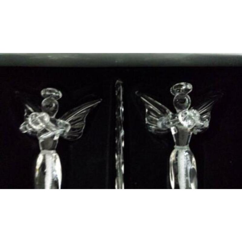 6x kwaliteit helder glas kerst engelen, hangers in spiralen