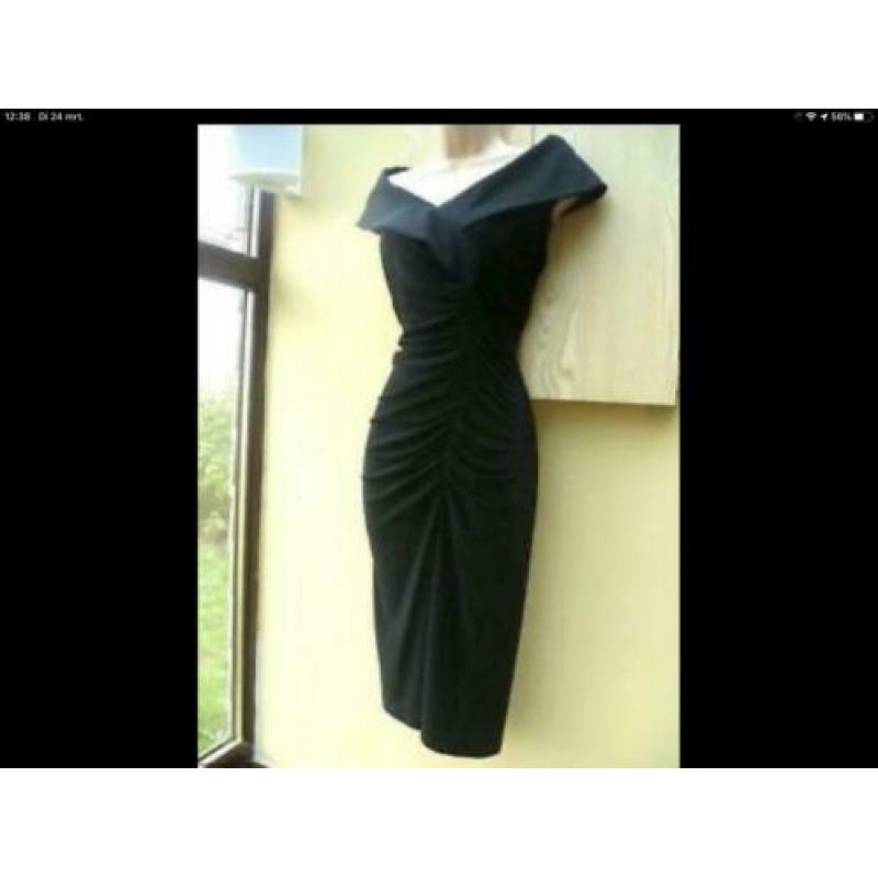 Ribkoff elegante vrouwelijke zwarte jurk mooie kraag 38