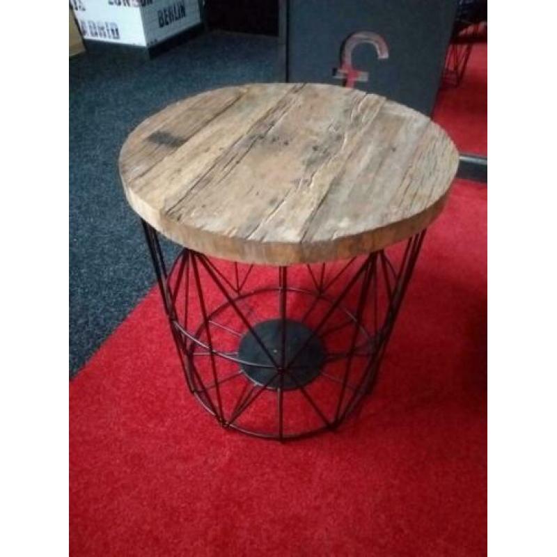 Wagonhout look, Bijzet tafel, teak hout, industriële