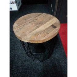 Wagonhout look, Bijzet tafel, teak hout, industriële