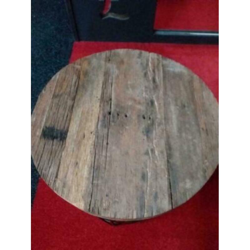 Wagonhout look, Bijzet tafel, teak hout, industriële