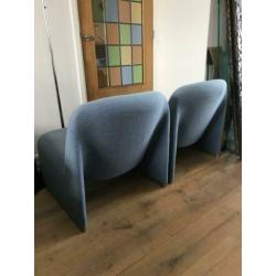 Set 2 Artifort Castelli Alky fauteuil stoel grijs blauw