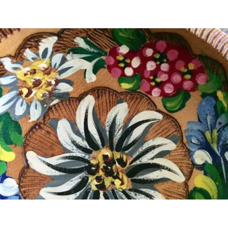 ?handgeschilderd wandbordje vintage brocant hout bloem boho
